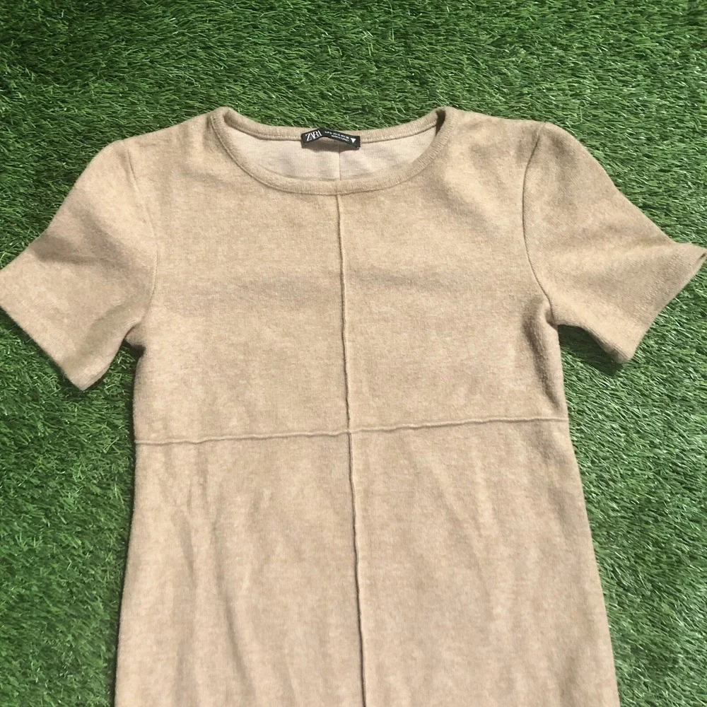 Zara Beige Brown High Neck Wool Blend Pockets‎ Sweater Dress, Size Small